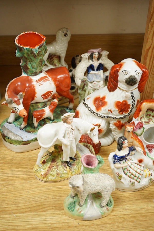 Seventeen various animal related Staffordshire figures, tallest 27cm. Condition - varies